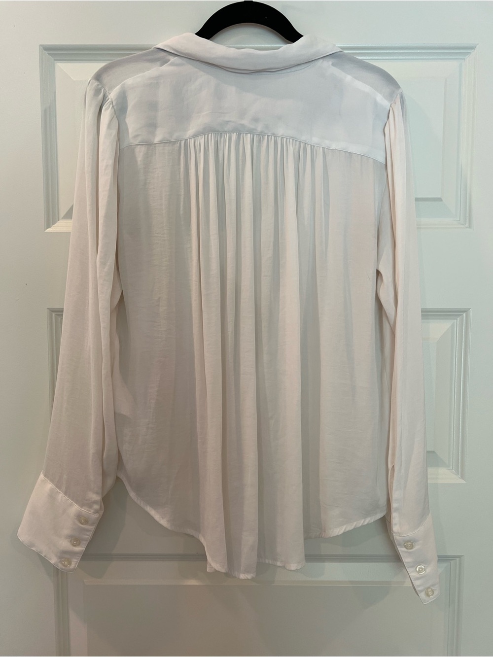 Free People Ivory Satin Drape Cowl Neck Blouse Long Sleeve Boho Top Medium - Picture 4 of 11